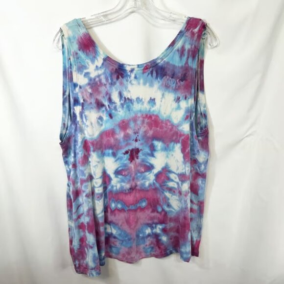 Ava & Viv Plus Size 2X Tank Top Tie Dye Handmade Blue Purple Hippie Boho - Picture 2 of 4